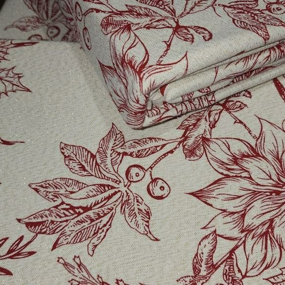 Rachel Ashwell Poinsettia Christmas Tablecloth 60x84 Oblong Ivory Burgundy Gold - Picture 12 of 12